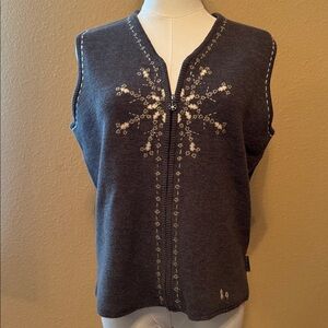 Woolrich Gray Ramie/Cotton Sweater Vest with Wool Embroidery